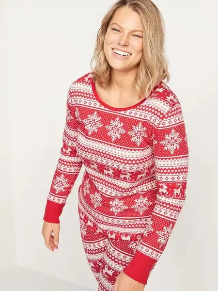 NWT Old Navy Red Fair Isle Reindeer Термальная вязаная вафельная футболка женская TALL MLX