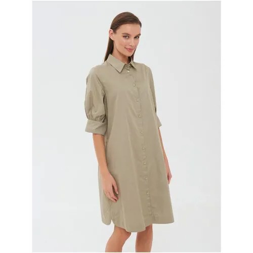 Платье-рубашка Gerry Weber, хлопок, повседневное, прямой силуэт, мини, карманы, размер L, зеленый, хаки