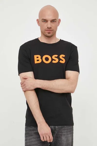 Хлопковая футболка Boss Orange, черный