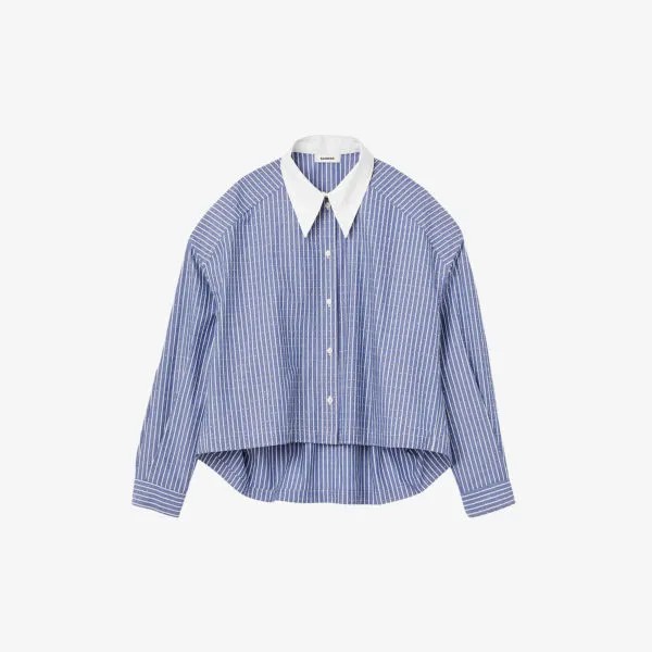 Укороченная рубашка в полоску из хлопка Sandro, цвет bleus