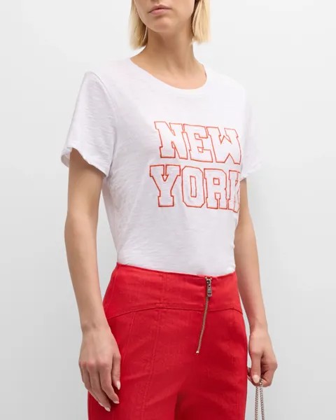 Футболка с цепной строчкой Paris New York Cinq a Sept, цвет White/Deep Tang