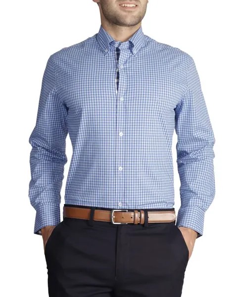 Мужская рубашка из хлопка стрейч с длинным рукавом в мелкую клетку Tailorbyrd, синий