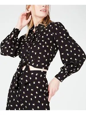 JILL STUART Женская блузка с воротником и длинными рукавами с черным галстуком и цветочным принтом. Размер: 6