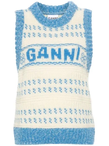 GANNI шерстяной жилет с логотипом, белый