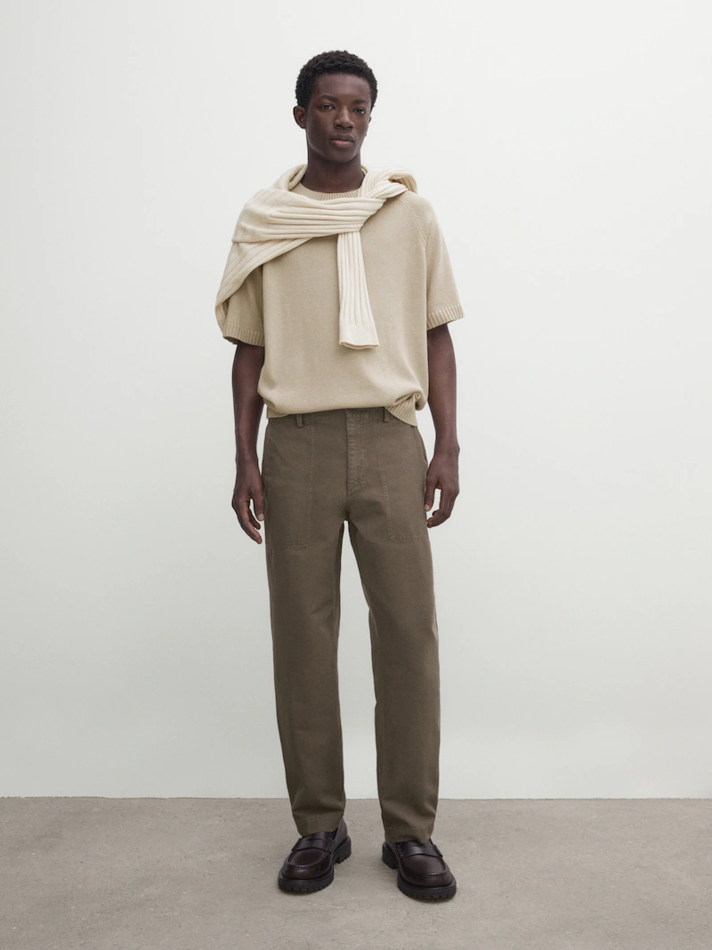 Трикотажная футболка из смесового хлопка с короткими рукавами Massimo Dutti, бежевый