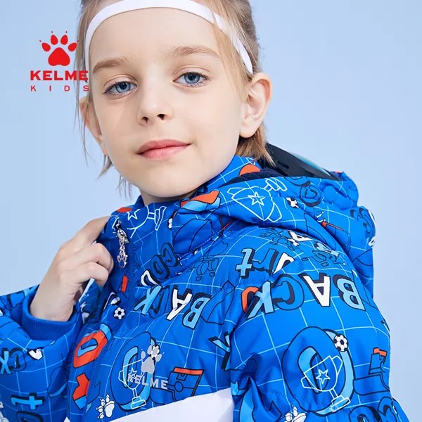 Детская Спортивная хлопковая одежда KELME для мальчиков и девочек, зимняя тренировочная куртка для футбола 5141MF3023