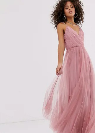 Плиссированное платье макси из тюля розового цвета на бретелях ASOS DESIGN-Розовый
