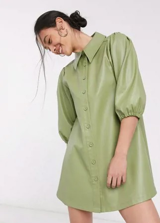 Свободное платье-рубашка из искусственной кожи Ghospell-Зеленый