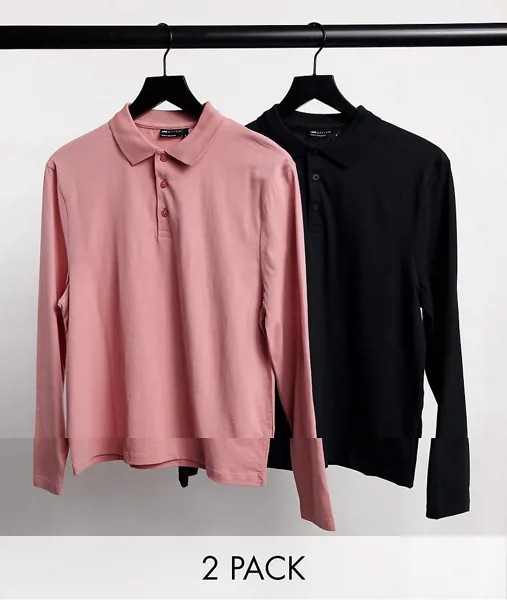 2 поло из органического хлопка с длинными рукавами ASOS DESIGN-Многоцветный