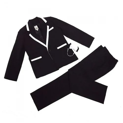 Костюм Лиола для мальчика 3 предмета (пиджак, брюки, бабочка), цвет белый с черной отделкой, размер 92