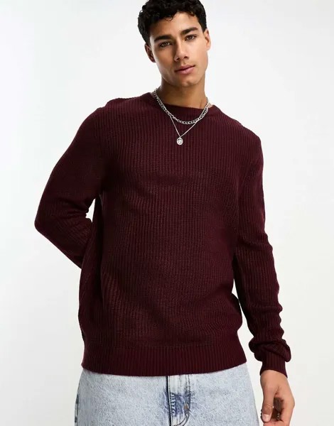 Бордовый джемпер с круглым вырезом Jack & Jones