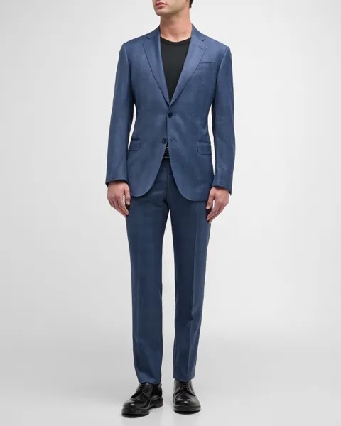 Мужской шерстяной костюм в клетку в тон Emporio Armani, цвет Blue