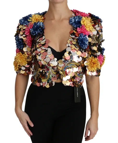 DOLCE - GABBANA Куртка-пальто с кристаллами и блестками и цветочным принтом IT36 / US2 / XS Рекомендуемая розничная цена 14 000 долларов США