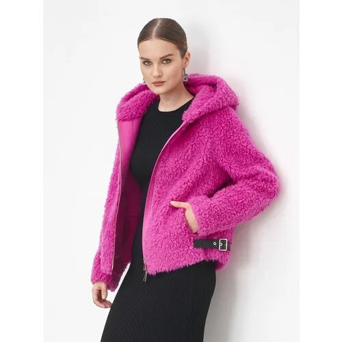 Куртка silverfox, искусственный мех, укороченная, силуэт свободный, капюшон, размер 40, розовый