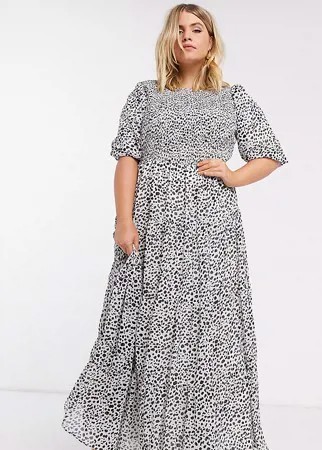 Присборенное ярусное платье макси в горошек ASOS DESIGN Curve-Мульти