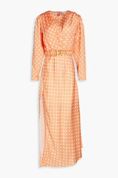 Атласное платье макси Carmen с поясом в горошек Ronny Kobo, пастельно-оранжевый