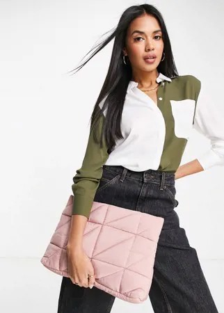 Рубашка в стиле колор блок цвета слоновой кости и цвета хаки ASOS DESIGN-Разноцветный