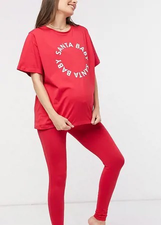 Эксклюзивный новогодний красный пижамный комплект из футболки и леггинсов 