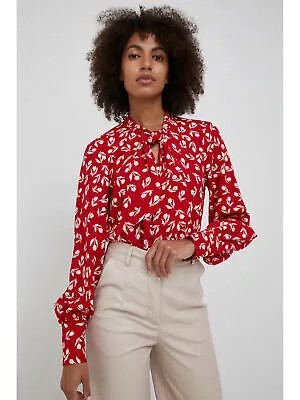 LAUREN RALPH LAUREN Женская блузка с красным воротником и завязками на шее, с акцентом на ягодицах и рукавами 0