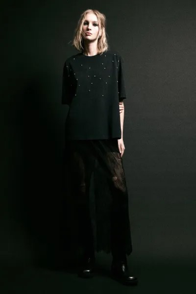 Футболка oversize с принтом и стразами