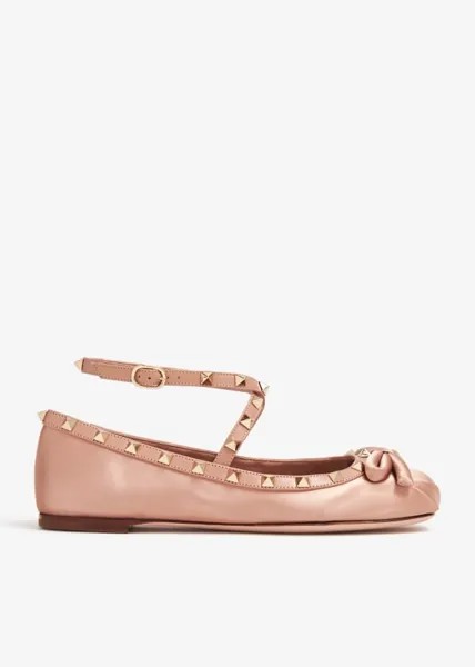 Балетки Valentino Garavani Rockstud Satin Ballerinas, розовый