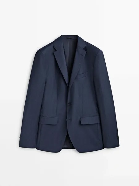 Стильный шерстяной пиджак в тонкую полоску Massimo Dutti, темно-синий
