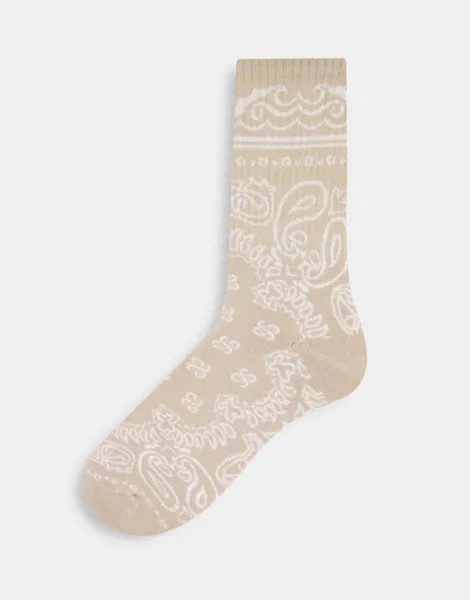 Светло-бежевые носки средней длины с принтом пейсли Topman-Светло-бежевый цвет