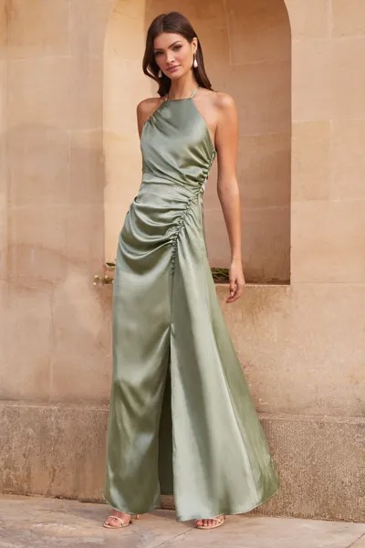 Атласное платье невесты Ciara с воротником-хомутом Lipsy, зеленый