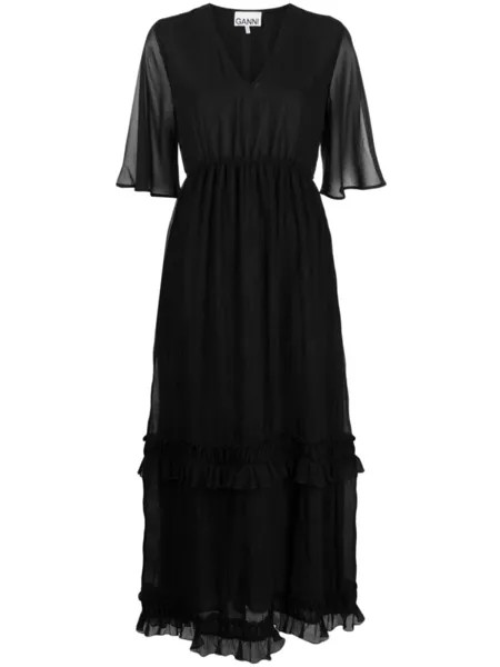 GANNI платье Georgette с оборками, черный