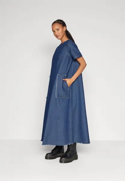 Свободное платье Object OBJHARLOW LONG DRESS, цвет dark blue denim