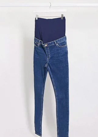 Синие джинсы скинни с завышенной талией и вставкой для живота ASOS DESIGN Maternity Tall-Голубой