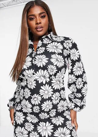 Платье-рубашка с принтом ромашек и воротником ASOS DESIGN Curve-Разноцветный