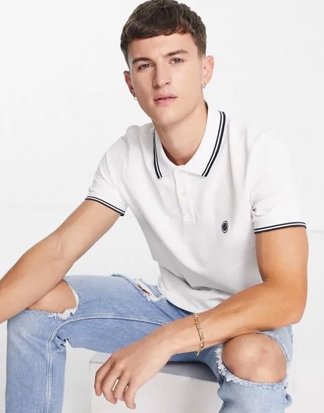Белое поло из органического хлопкового пике с логотипом и кантом Pretty Green Barton-Белый