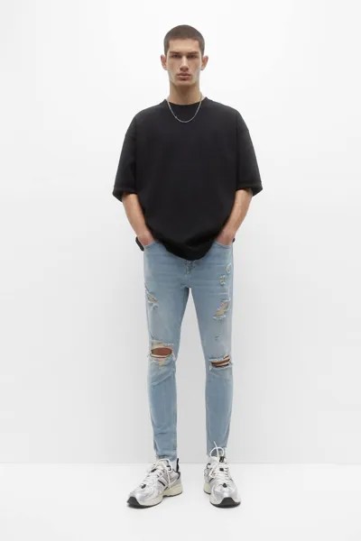 Рваные джинсы скинни Pull&Bear, темно-синий
