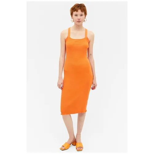 Облегающее платье в рубчик с перекрещивающимися бретелями - оранжевый - M