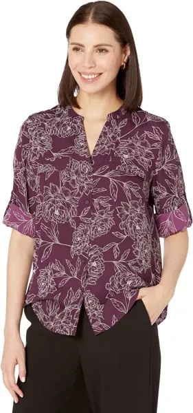 Рубашка Calvin Klein Printed Crew Neck Roll Sleeve, цвет Aubergine/Cream