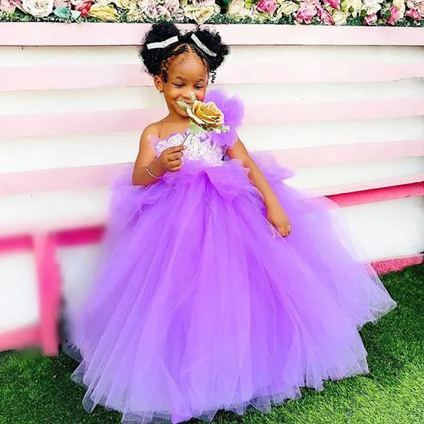 Кружевные платья для девочек с круглым вырезом и кристаллами, прозрачное бальное платье с вырезом, тюлевые платья лилового цвета для детей ...