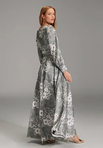 Платье макси AUS FLORAL BEDRUCKTEM MIT RAFFDETAILS Swing, светло-зеленый