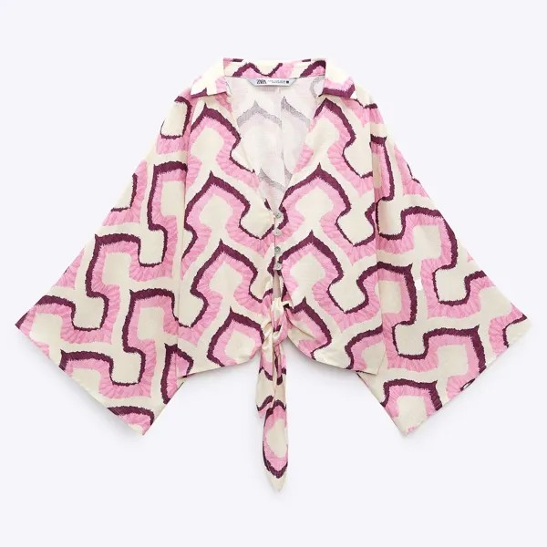 Блузка Zara Printed With Bow, мультиколор