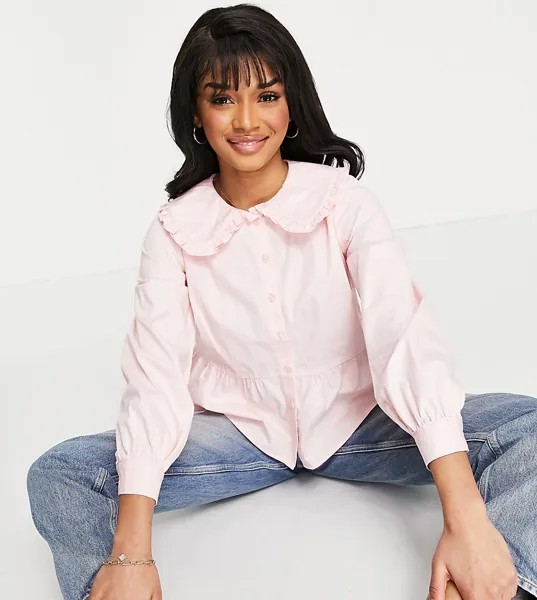 Светло-розовый лонгслив с воротником New Look Petite-Розовый цвет