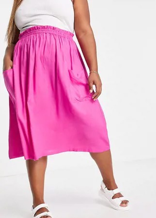 Розовая юбка миди с карманами ASOS DESIGN Curve-Розовый цвет
