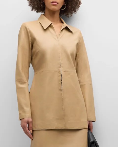Кожаная рубашка Alley's на крючках и ушках By Malene Birger, цвет Sand Beige