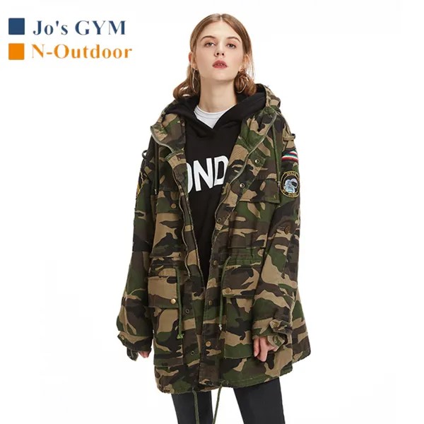 Уличная камуфляжная джинсовая куртка для женщин, модная трендовая Свободная куртка с капюшоном и большими карманами в стиле милитари, армейские вееры, дышащее ветрозащитное пальто