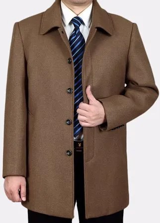 Мужской длинный флисовый тренч среднего размера Plus, однотонное свободное деловое повседневное шерстяное пальто