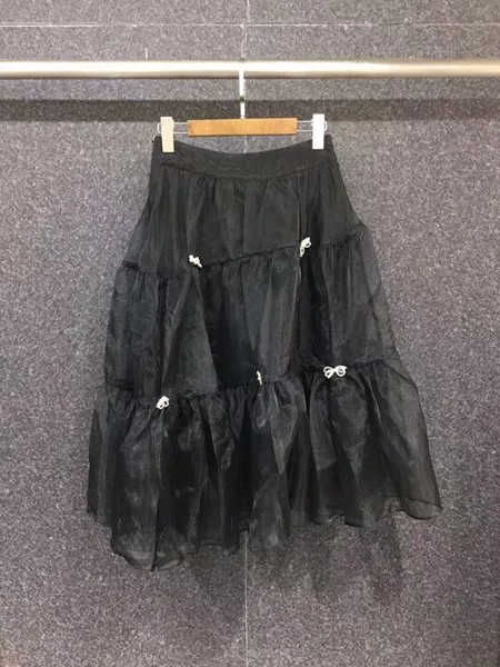 Женская юбка с бантом, универсальная юбка из органзы с эластичным поясом и вышивкой бисером, модель 2021, 1020