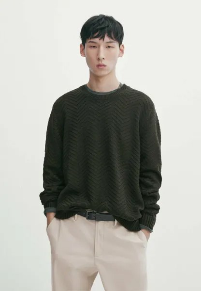 Джемпер CREW NECK ZIGZAG Massimo Dutti, темно-зеленый
