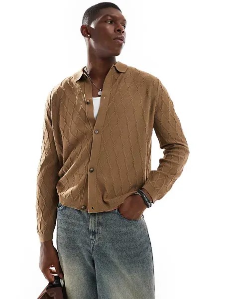 Легкий коричневый стеганый кардиган свободного кроя с ромбами ASOS DESIGN