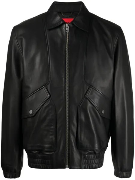 HUGO logo-embossed leather bomber jacket, черный