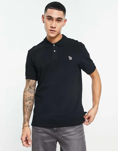Черная футболка-поло с короткими рукавами и логотипом PS Paul Smith