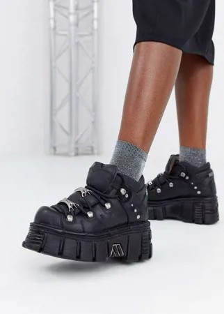 Черные кожаные кроссовки на массивной подошве и со шнуровкой New Rock-Черный